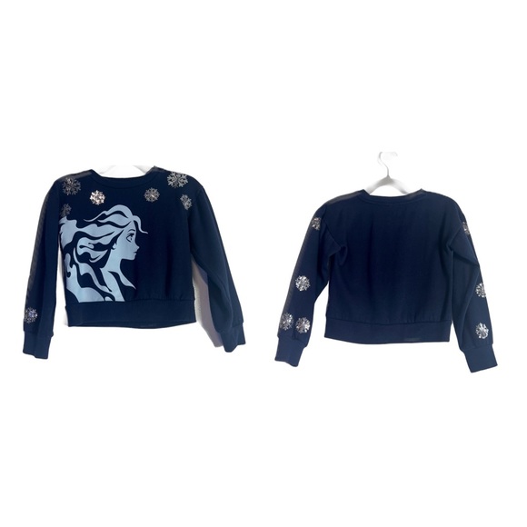 Disney Frozen II Elsa navy blue silver sequin snowflake sweatshirt  Size XS (4/5 - Picture 1 of 17